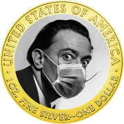 USA QUARANTINED ART - SALVADOR DALI FACE MASK series CORONAVIRUS American Silver Eagle 2020 Walking Liberty $1 Silver coin Gold plated 1 oz